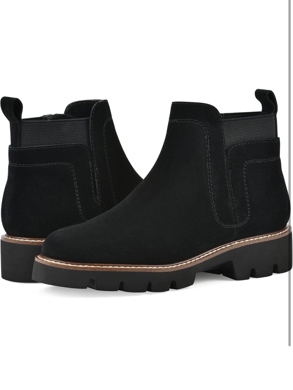 New White Mountain Black Suede Chelsea Lug Ankle Boots